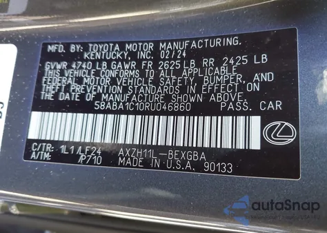 2024 Lexus Es 300H F Sport Handling z USA, uszkodzony, nr VIN 58ABA1C10RU046860